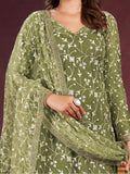 Attractive Olive Green Embroidered Net Salwar Kameez With Dupatta - Zeel Clothing