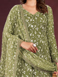 Attractive Olive Green Embroidered Net Salwar Kameez With Dupatta - Zeel Clothing