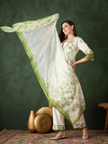 Attractive Olive Green Embroidered Silk Festival Wear Pant Suit - Zeel Clothing