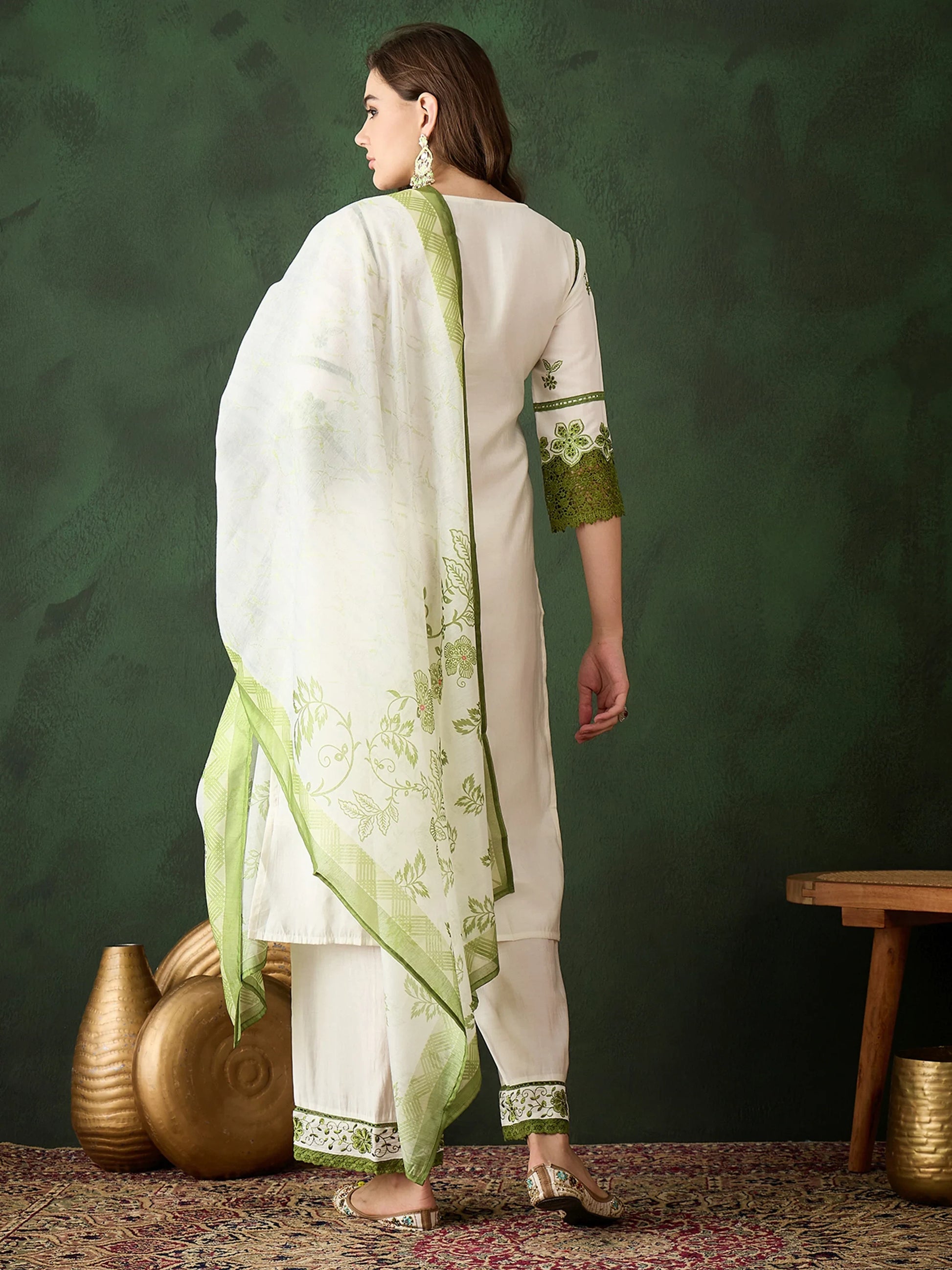Attractive Olive Green Embroidered Silk Festival Wear Pant Suit - Zeel Clothing