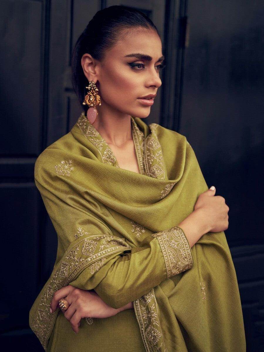 Attractive Olive Green Embroidered Silk Festive Wear Suit Pant With Dupatta - Zeel Clothing