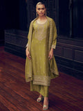 Attractive Olive Green Embroidered Silk Festive Wear Suit Pant With Dupatta - Zeel Clothing