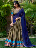 Attractive Olive Green Zari Weaving Cotton Traditional Half Saree Lehenga - Zeel Clothing