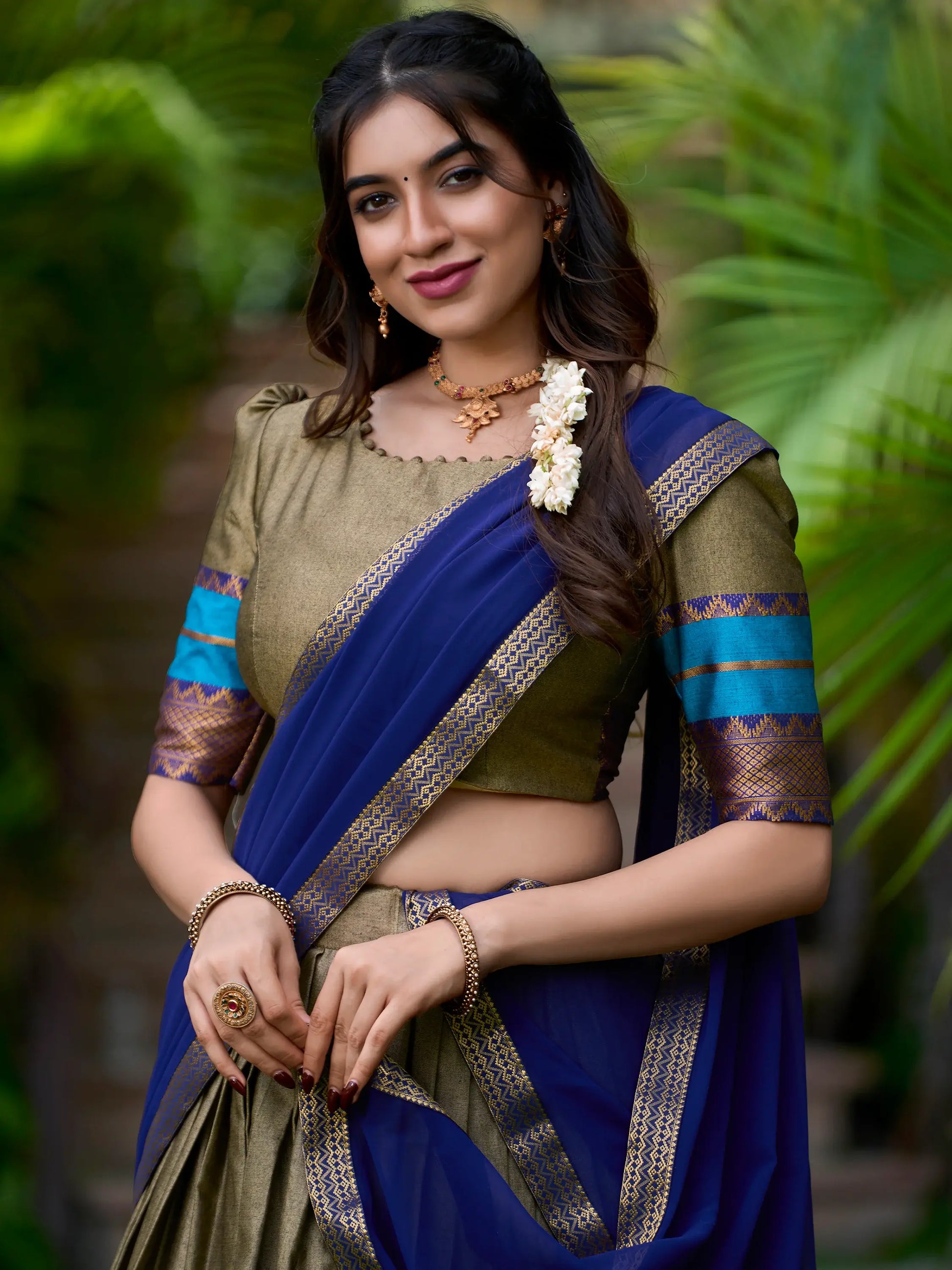 Attractive Olive Green Zari Weaving Cotton Traditional Half Saree Lehenga - Zeel Clothing