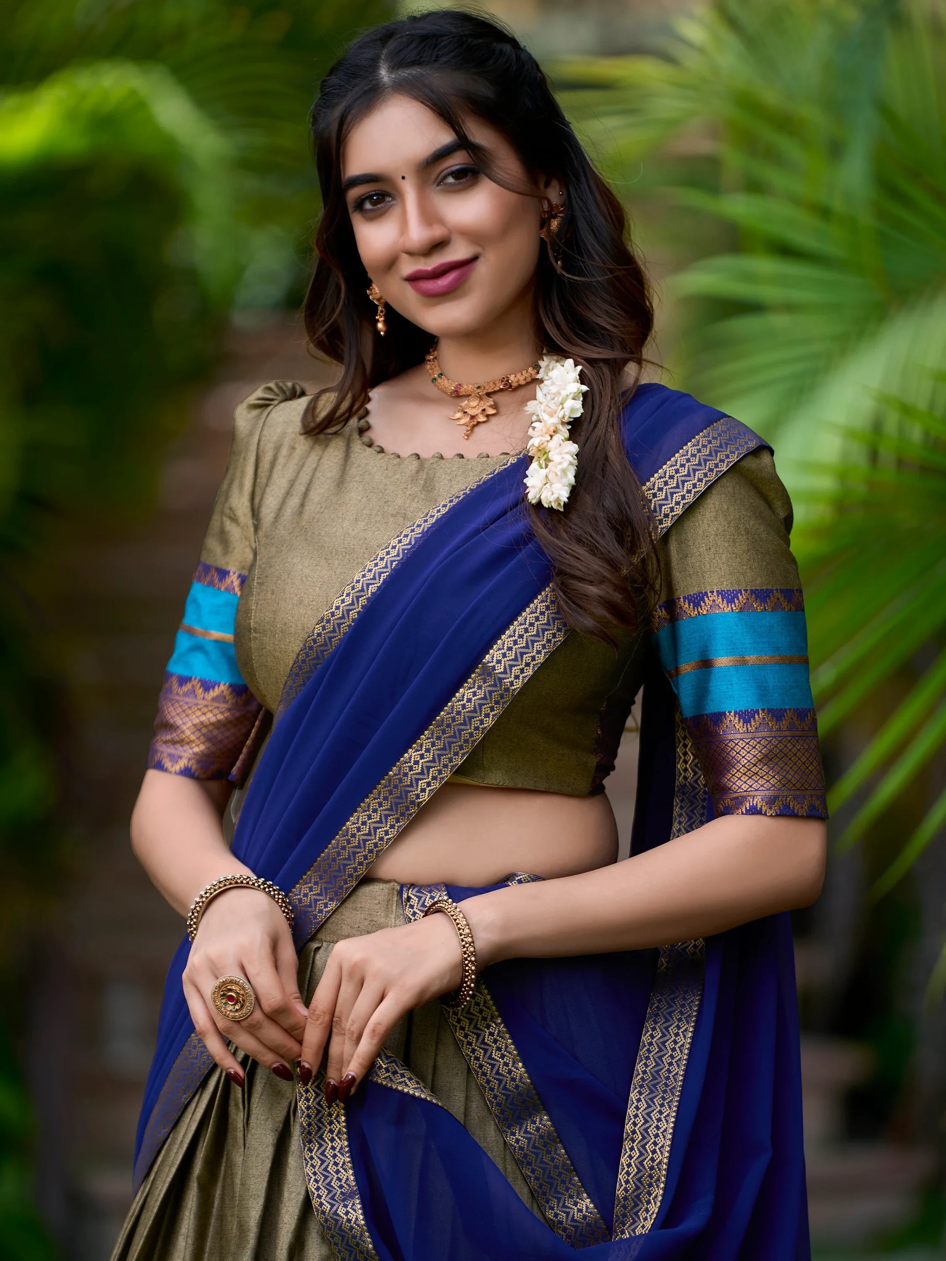 Attractive Olive Green Zari Weaving Cotton Traditional Half Saree Lehenga - Zeel Clothing