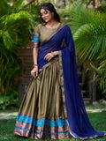 Attractive Olive Green Zari Weaving Cotton Traditional Half Saree Lehenga - Zeel Clothing