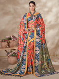 Attractive Orange Digital Printed Pashmina Event Wear Saree With Shawl - Zeel Clothing