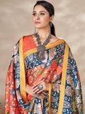 Attractive Orange Digital Printed Pashmina Event Wear Saree With Shawl - Zeel Clothing