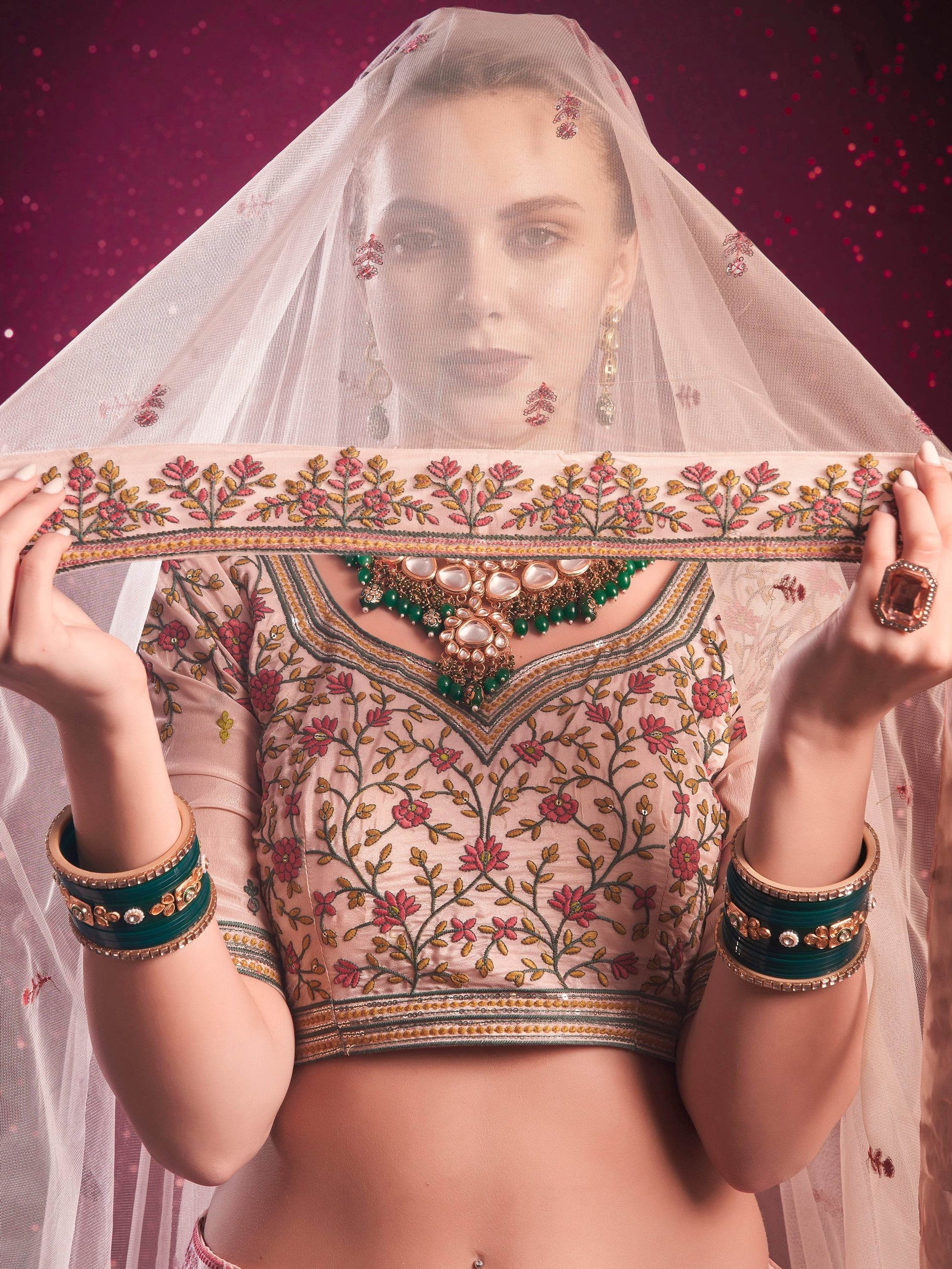 Attractive Peach Embroidered Silk Lehenga Choli With Dupatta - Zeel Clothing