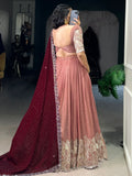 Attractive Peach Thread Embroidered Organza Lehenga Choli - Zeel Clothing