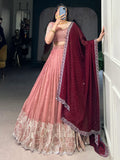 Attractive Peach Thread Embroidered Organza Lehenga Choli - Zeel Clothing