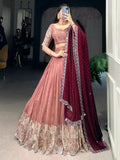 Attractive Peach Thread Embroidered Organza Lehenga Choli - Zeel Clothing