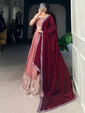 Attractive Peach Thread Embroidered Organza Lehenga Choli - Zeel Clothing