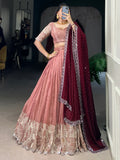 Attractive Peach Thread Embroidered Organza Lehenga Choli - Zeel Clothing