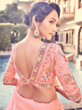 Attractive Peach Thread Work Organza Party Wear Saree With Blouse - Zeel Clothing