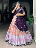 Attractive Peach Zari Weaving Silk Event Wear Half Saree Lehenga - Zeel Clothing