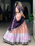 Attractive Peach Zari Weaving Silk Event Wear Half Saree Lehenga - Zeel Clothing
