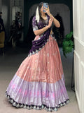 Attractive Peach Zari Weaving Silk Event Wear Half Saree Lehenga - Zeel Clothing