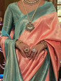 Attractive Peach Zari Woven Kanjivaram Silk Reception Wear Saree - Zeel Clothing