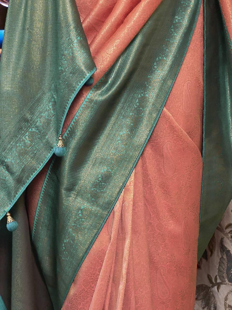 Attractive Peach Zari Woven Kanjivaram Silk Reception Wear Saree - Zeel Clothing