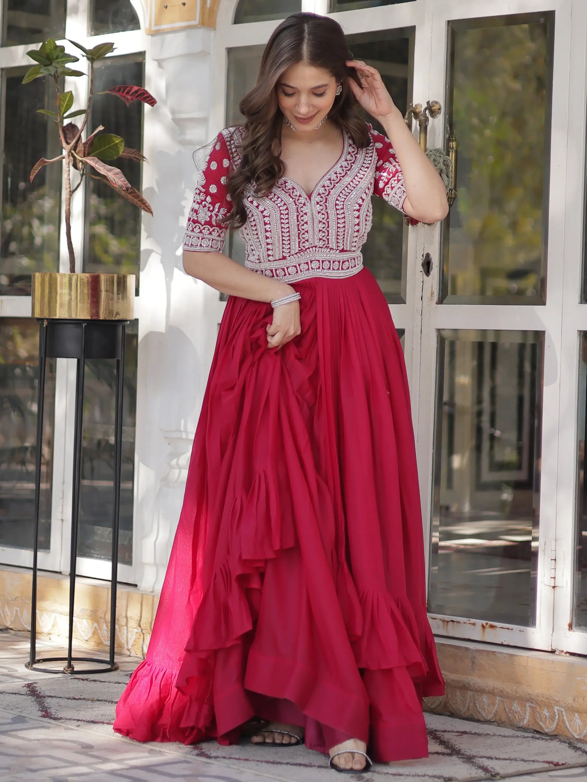 Attractive Pink Beads Work Designer Readymade Lehenga With Kurti - Zeel Clothing