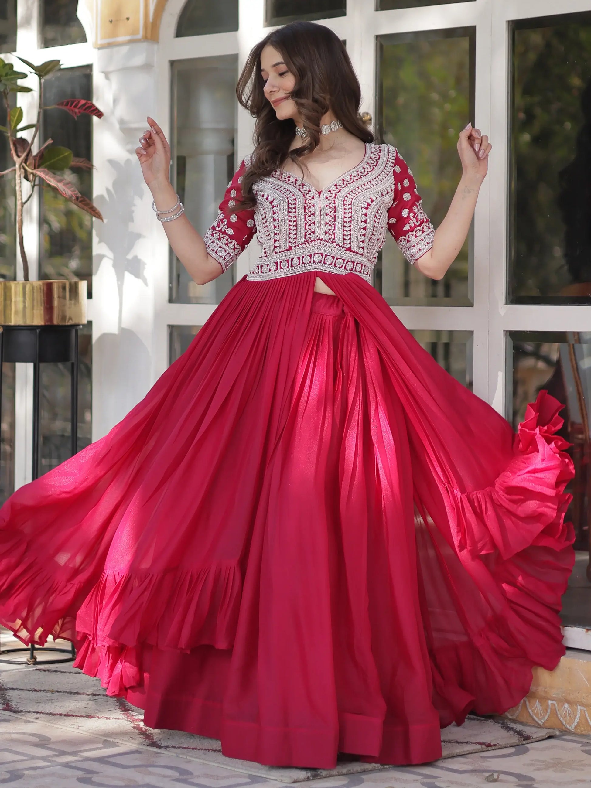 Attractive Pink Beads Work Designer Readymade Lehenga With Kurti - Zeel Clothing