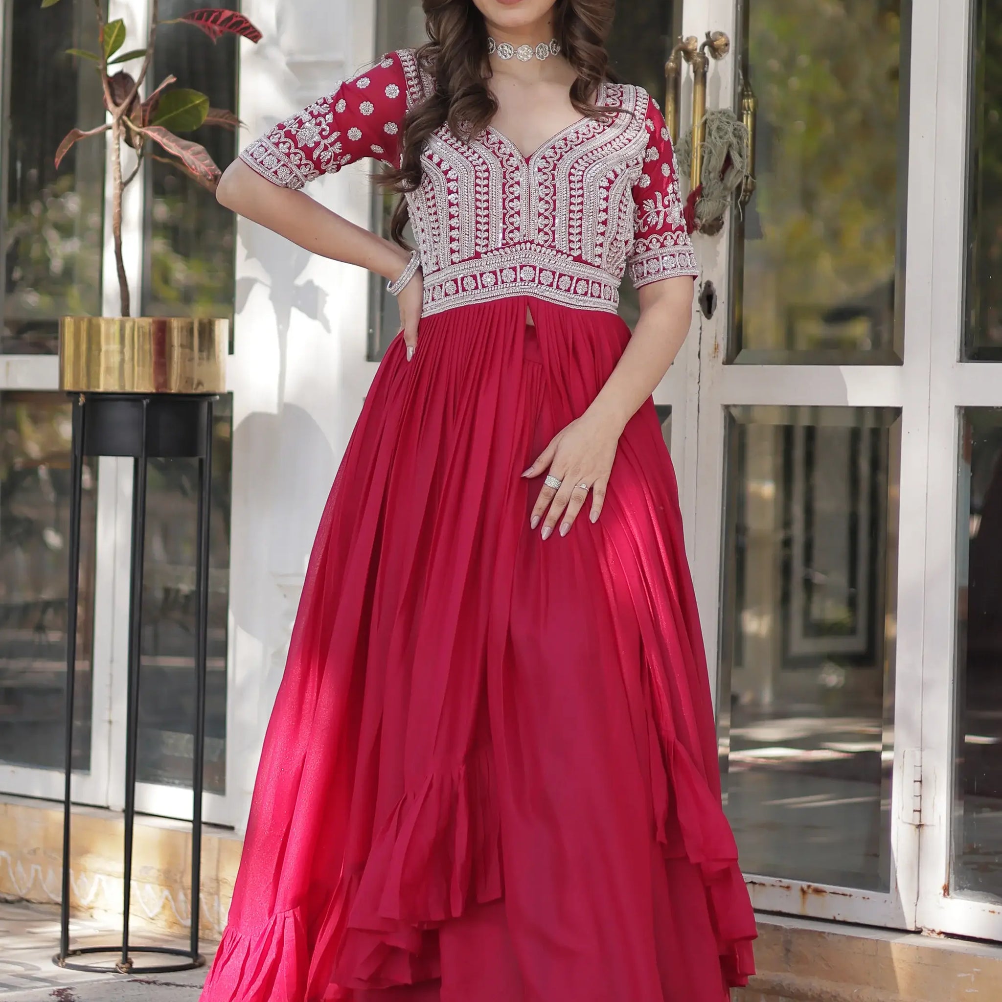 Attractive Pink Beads Work Designer Readymade Lehenga With Kurti - Zeel Clothing