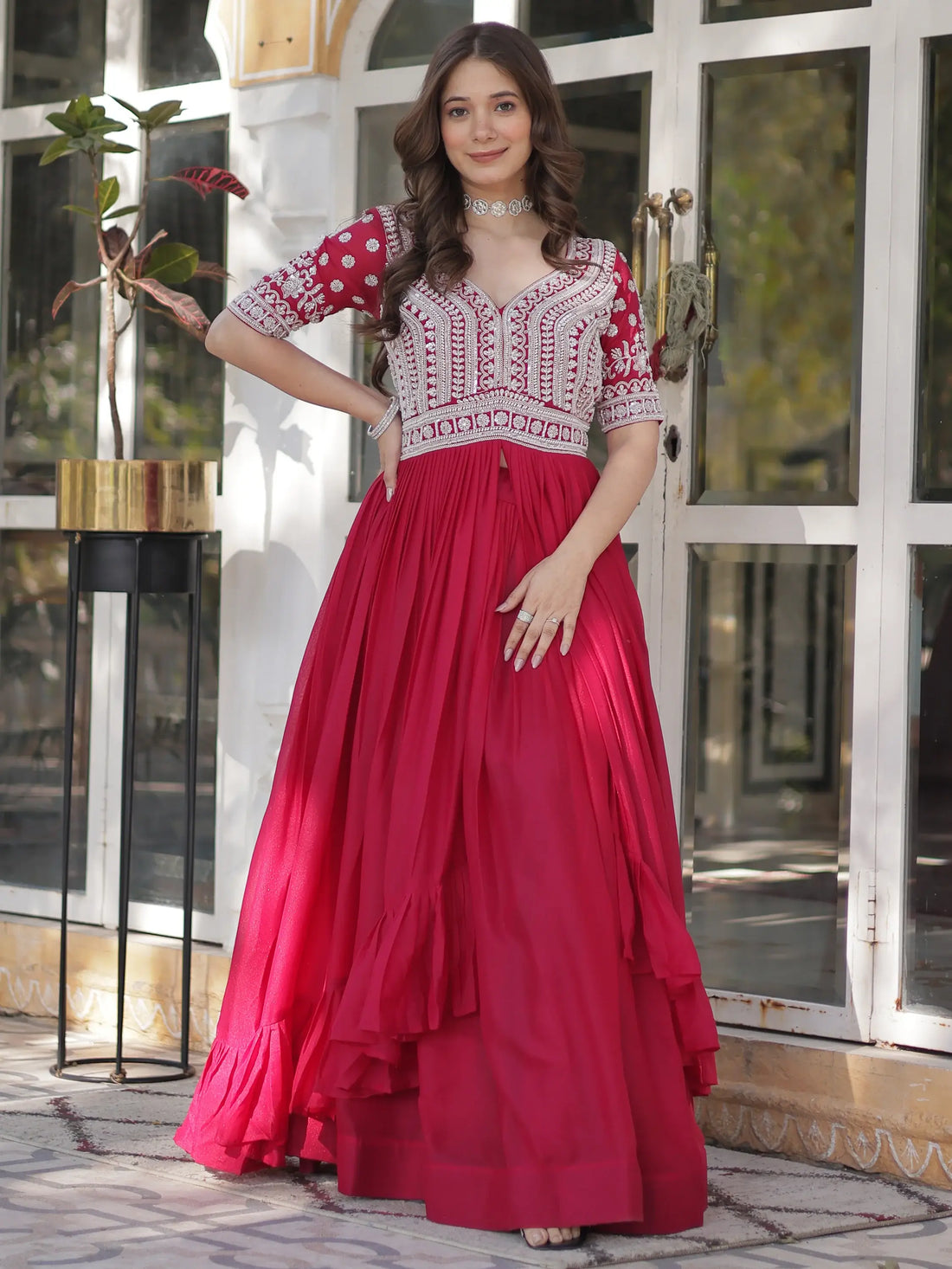 Attractive Pink Beads Work Designer Readymade Lehenga With Kurti - Zeel Clothing