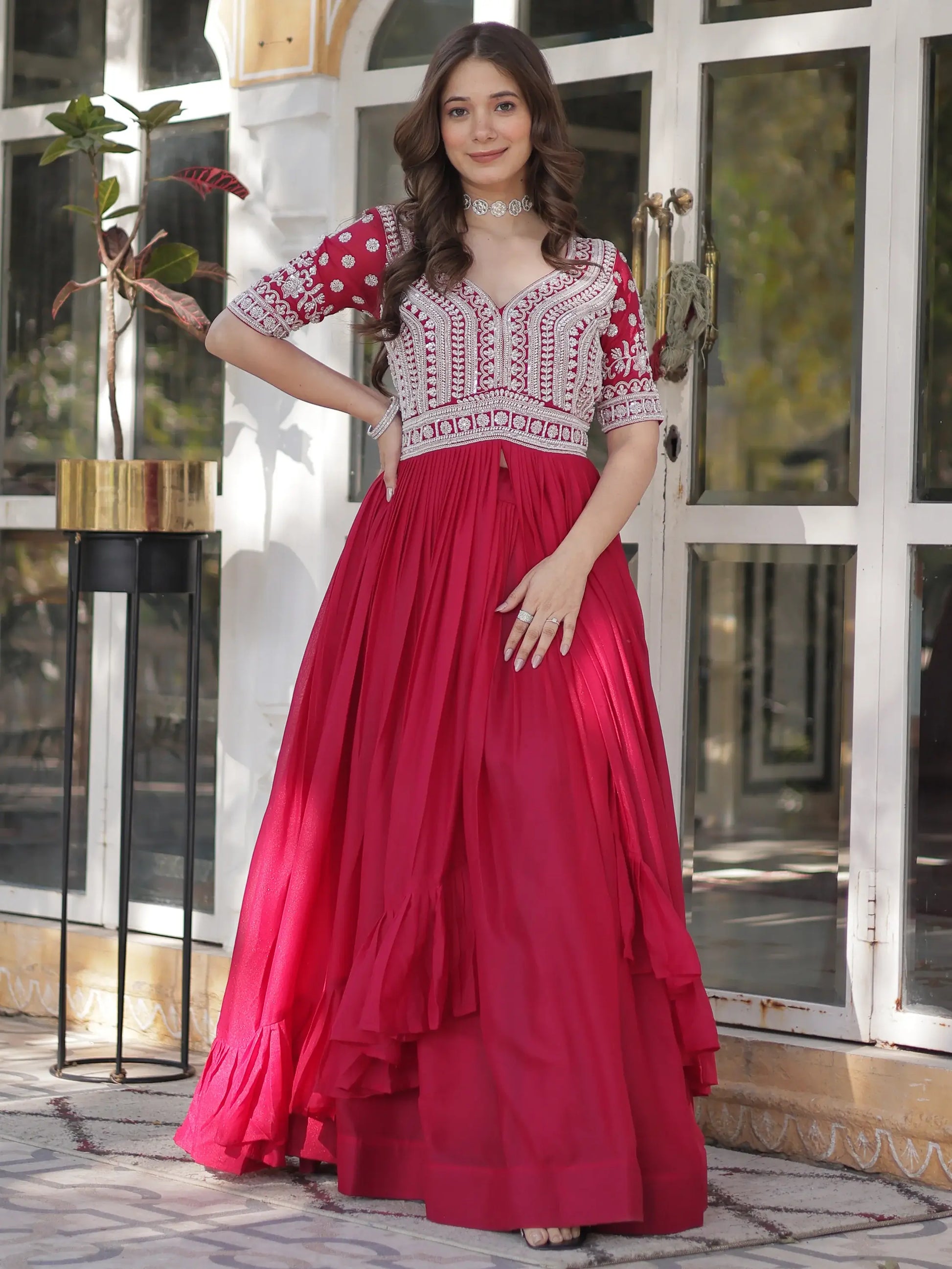 Attractive Pink Beads Work Designer Readymade Lehenga With Kurti - Zeel Clothing