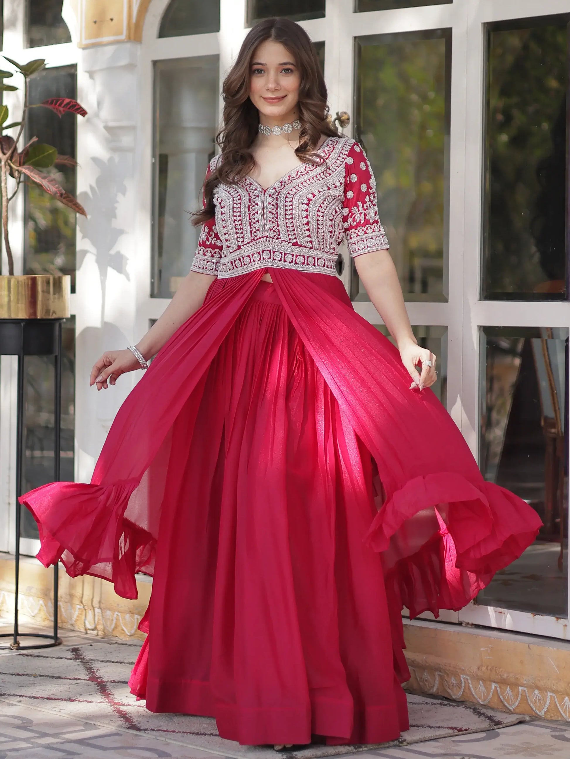 Attractive Pink Beads Work Designer Readymade Lehenga With Kurti - Zeel Clothing