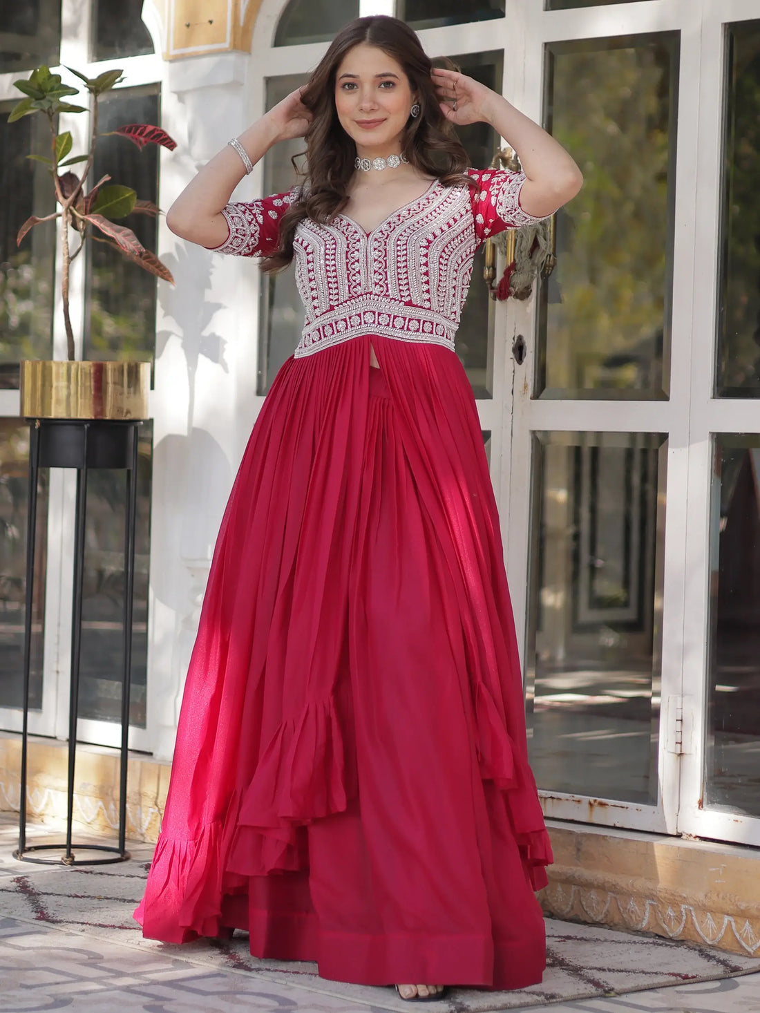 Attractive Pink Beads Work Designer Readymade Lehenga With Kurti - Zeel Clothing