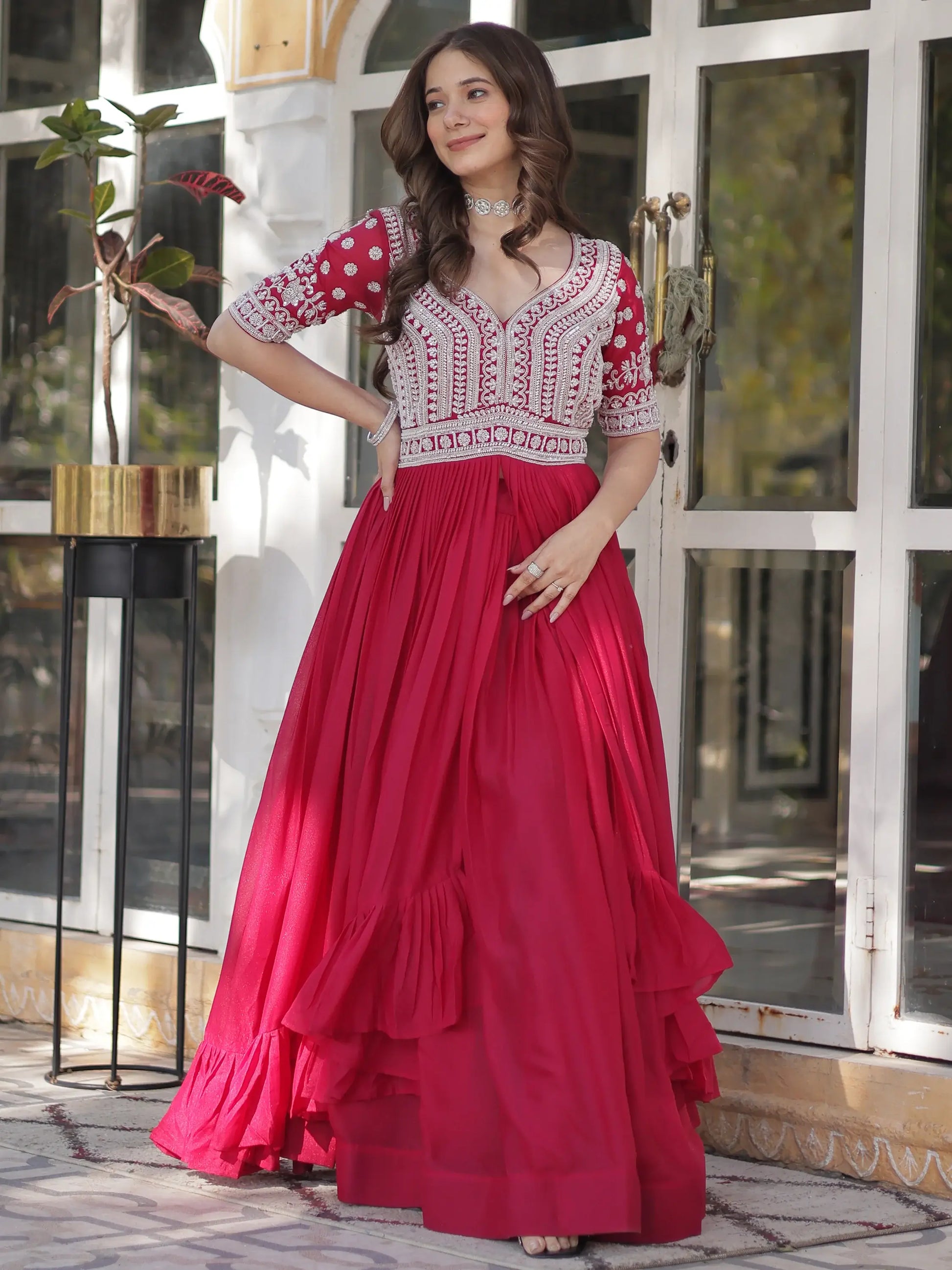 Attractive Pink Beads Work Designer Readymade Lehenga With Kurti - Zeel Clothing