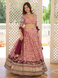 Attractive Pink Embroidered Jacquard  Sangeet Wear Lehenga Choli