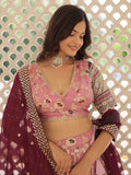 Attractive Pink Embroidered Jacquard  Sangeet Wear Lehenga Choli