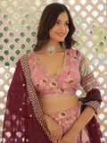 Attractive Pink Embroidered Jacquard  Sangeet Wear Lehenga Choli
