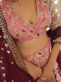 Attractive Pink Embroidered Jacquard Sangeet Wear Lehenga Choli - Zeel Clothing