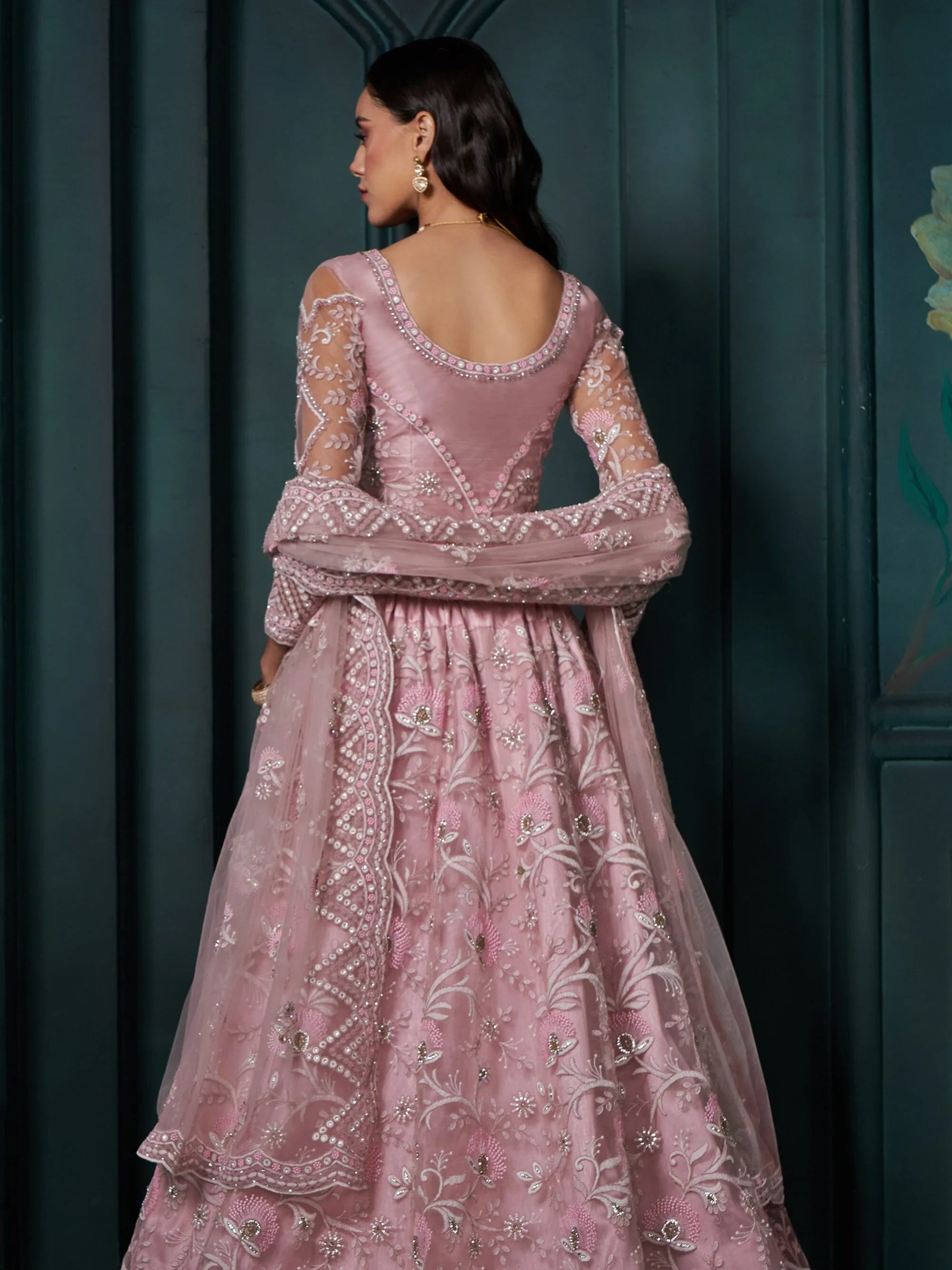 Attractive Pink Embroidered Net Bridesmaid Lehenga Choli - Zeel Clothing