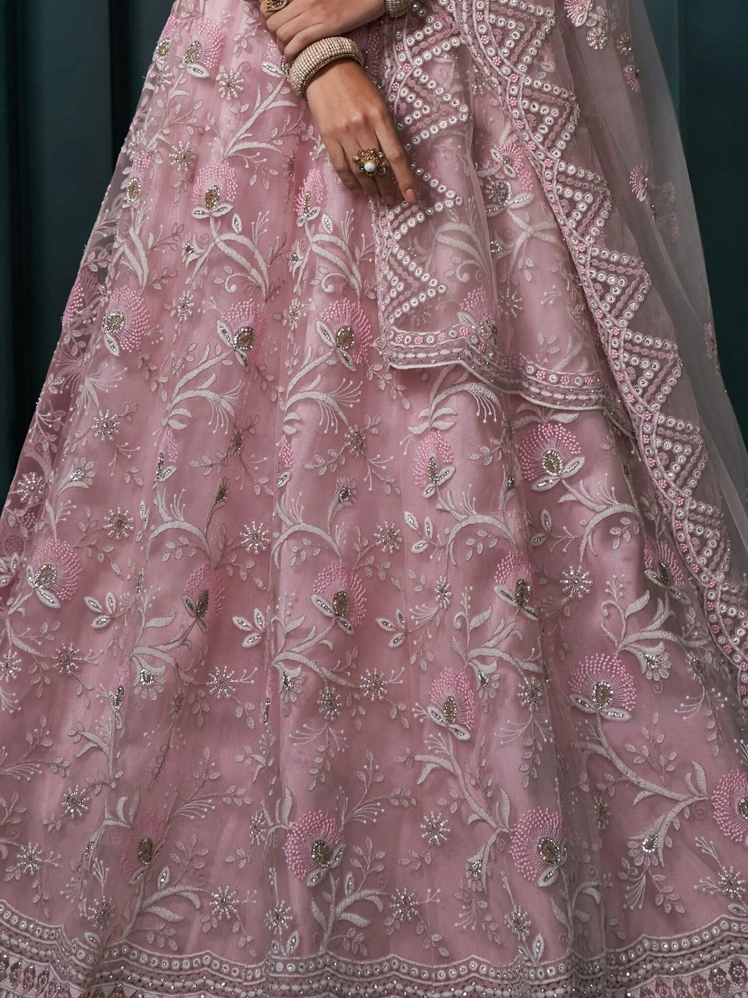 Attractive Pink Embroidered Net Bridesmaid Lehenga Choli - Zeel Clothing