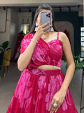 Attractive Pink Floral Printed Chiffon Festive Wear Crop-Top Lehenga - Zeel Clothing