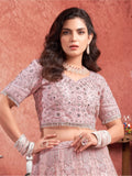 Attractive Pink Mirror Work Net Bridal Lehenga Choli With Dupatta - Zeel Clothing