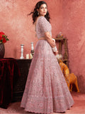 Attractive Pink Mirror Work Net Bridal Lehenga Choli With Dupatta - Zeel Clothing