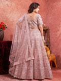 Attractive Pink Mirror Work Net Bridal Lehenga Choli With Dupatta - Zeel Clothing