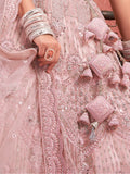 Attractive Pink Mirror Work Net Bridal Lehenga Choli With Dupatta - Zeel Clothing