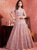 Attractive Pink Mirror Work Net Bridal Lehenga Choli With Dupatta - Zeel Clothing