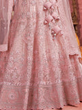 Attractive Pink Mirror Work Net Bridal Lehenga Choli With Dupatta - Zeel Clothing