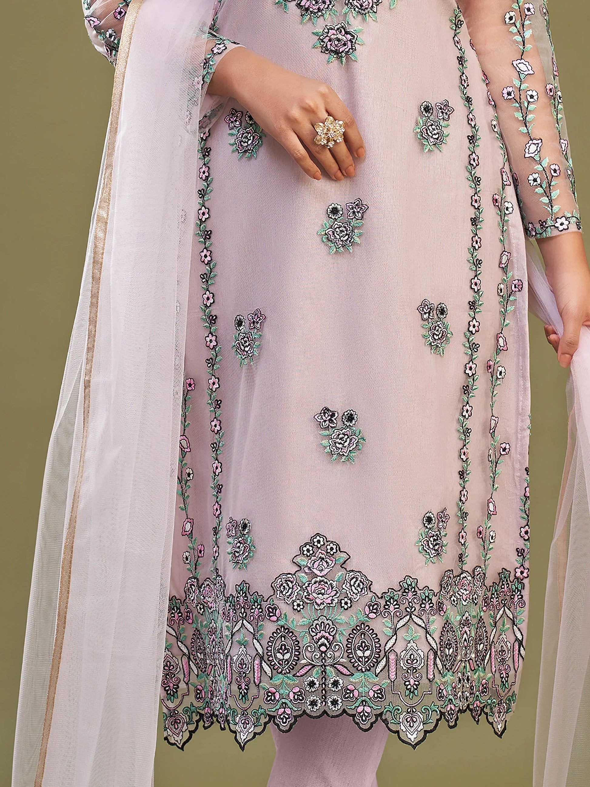 Attractive Pink Net Embroidered Designer Salwar Suit With Dupatta - Zeel Clothing