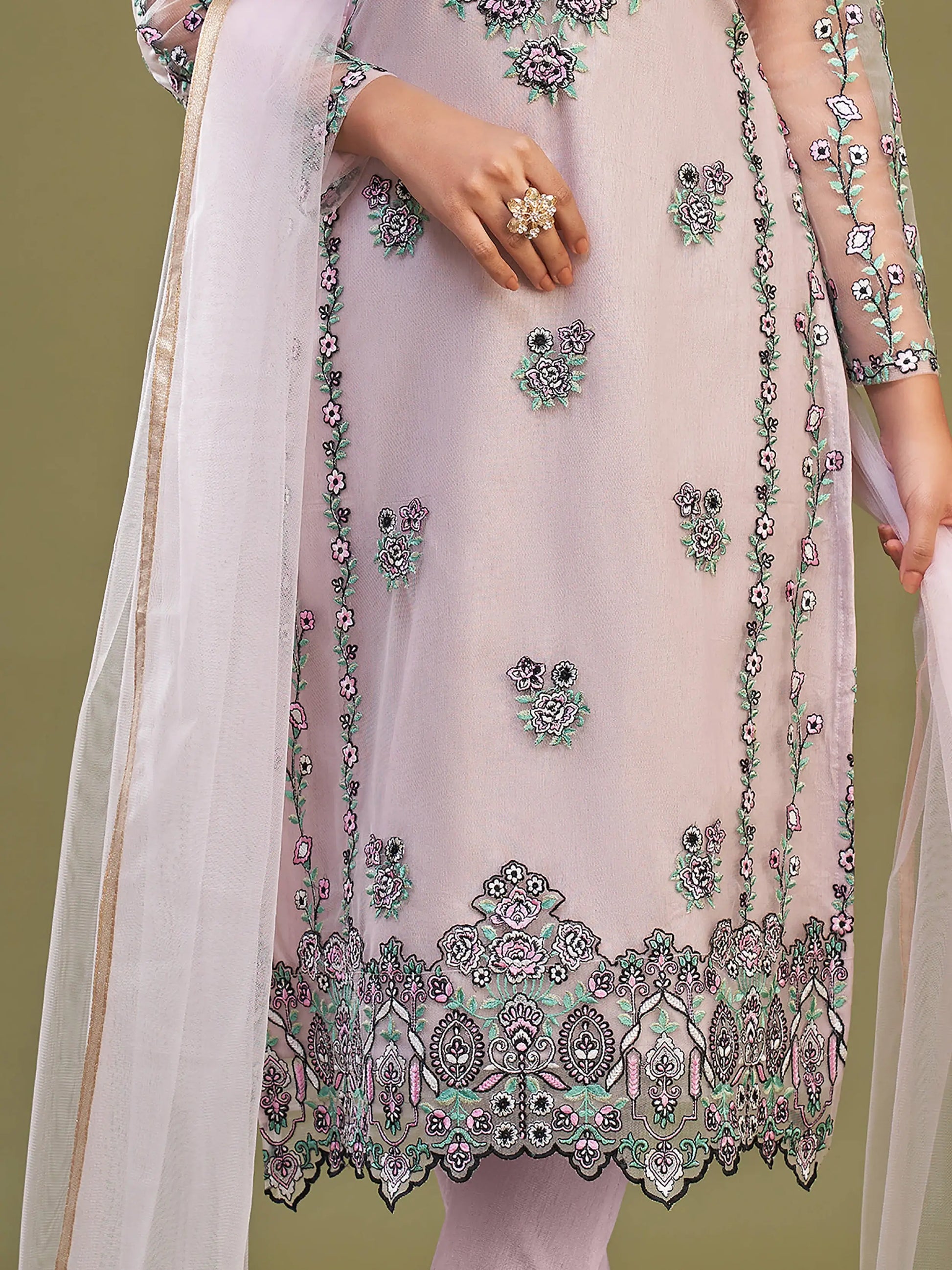 Attractive Pink Net Embroidered Designer Salwar Suit With Dupatta - Zeel Clothing