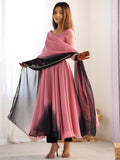 Attractive Pink Organza Silk Casual Wear Anarkali Suit With Dupatta - Zeel Clothing