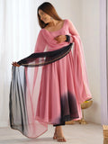 Attractive Pink Organza Silk Casual Wear Anarkali Suit With Dupatta - Zeel Clothing