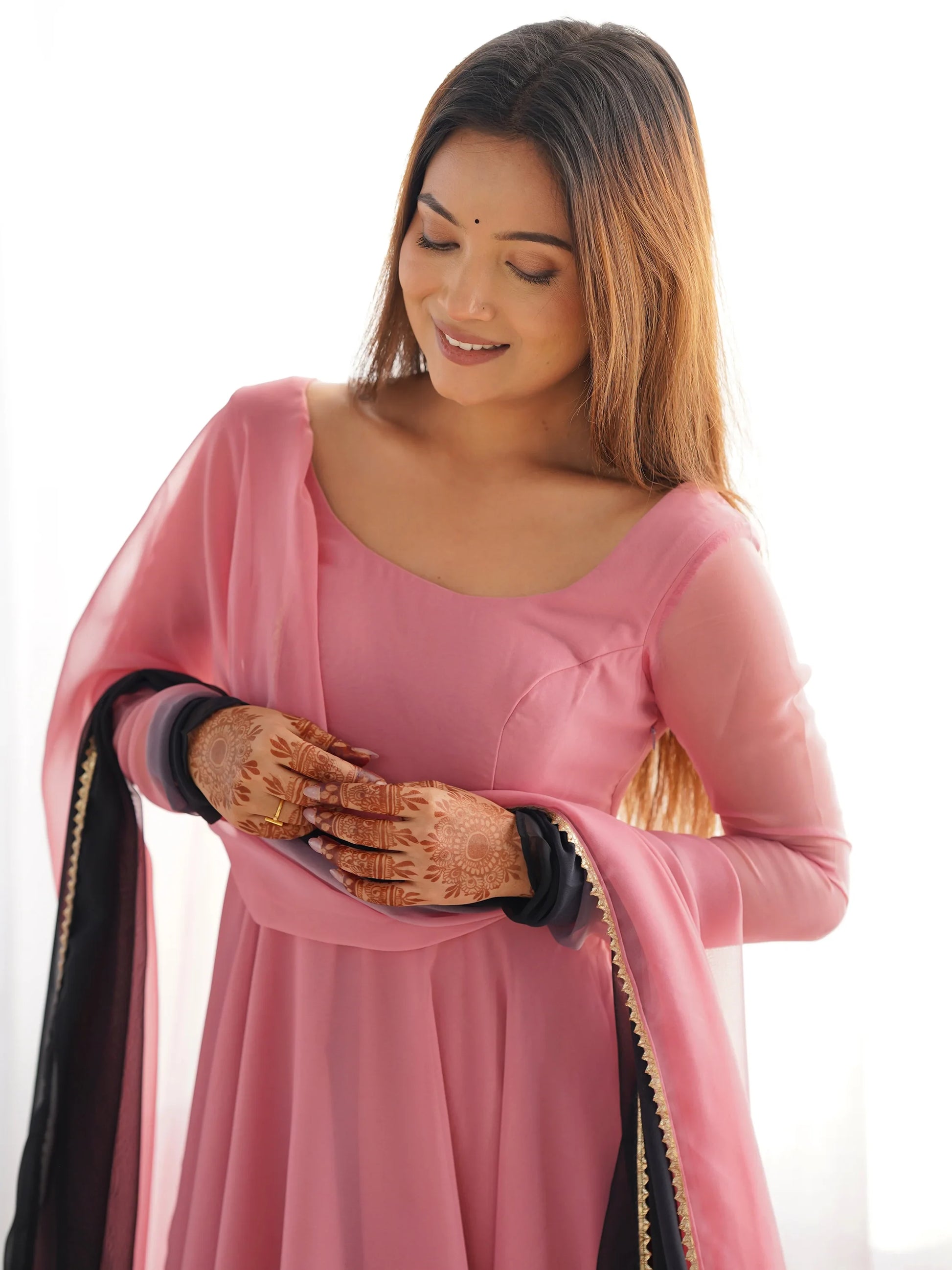 Attractive Pink Organza Silk Casual Wear Anarkali Suit With Dupatta - Zeel Clothing